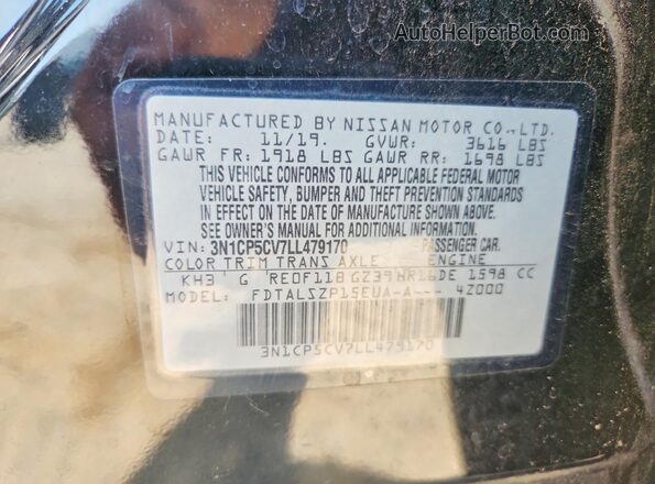 3N1CP5CV7LL479170 2020 NISSAN KICKS Black Vista de la etiqueta del VIN