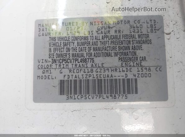 3N1CP5CV7PL498775 2023 NISSAN KICKS White Շարժիչի բաժամունքի տեսք