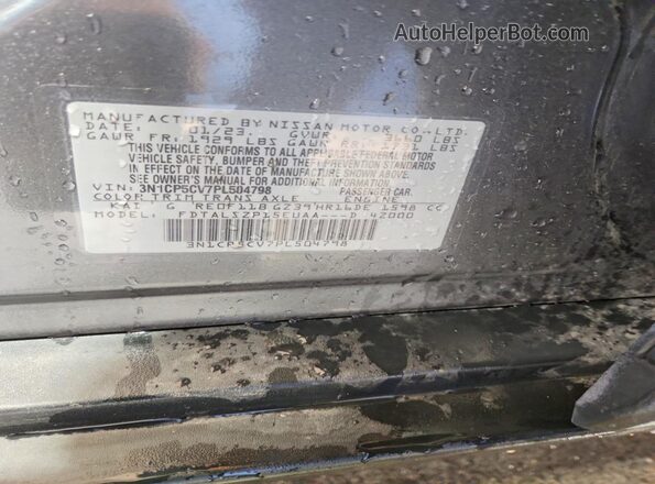 3N1CP5CV7PL504798 2023 NISSAN KICKS Gray VIN sticker view