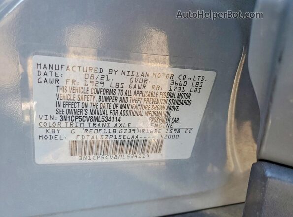 3N1CP5CV8ML534114 2021 NISSAN KICKS Gray Вид наклейки з VIN-кодом