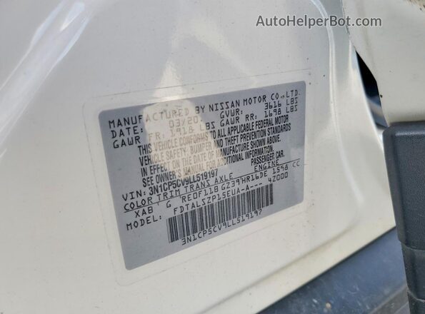 3N1CP5CV9LL519197 2020 NISSAN KICKS Белый Вид наклейки с VIN-кодом