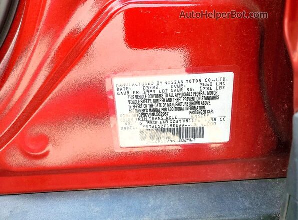 3N1CP5CV9NL502967 2022 NISSAN KICKS Red VIN կոդի պիտակի տեսք
