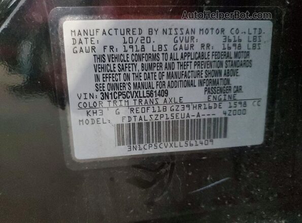 3N1CP5CVXLL561409 2020 NISSAN KICKS Черный Вид наклейки с VIN-кодом