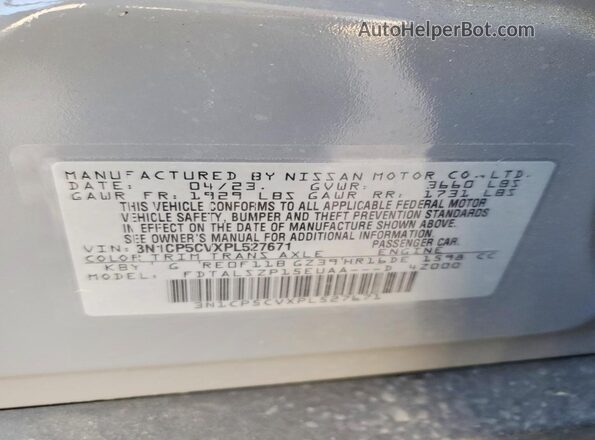 3N1CP5CVXPL527671 2023 NISSAN KICKS Gray Vista de la etiqueta del VIN