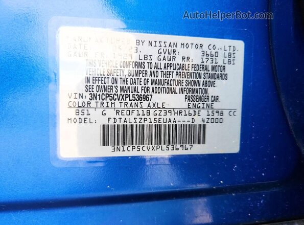 3N1CP5CVXPL536967 2023 NISSAN KICKS Blue Vista del compartimento del motor