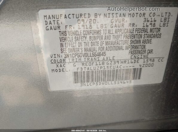 3N1CP5DV0LL554645 2020 NISSAN KICKS Gray Vista del compartimento del motor