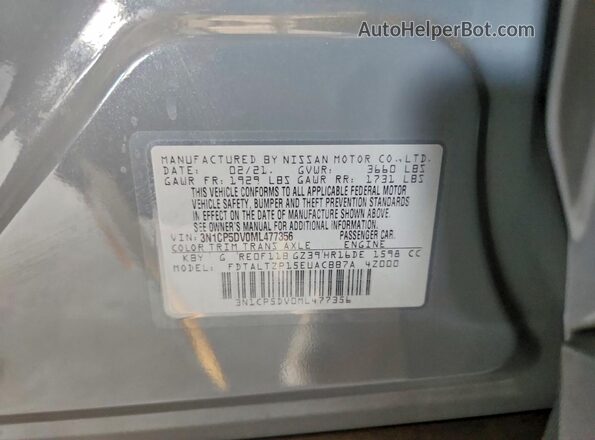 3N1CP5DV0ML477356 2021 NISSAN KICKS Gray Vista de la etiqueta del VIN