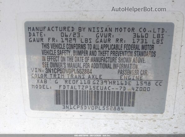 3N1CP5DV0PL552884 2023 NISSAN KICKS White Вид підкапотного простору