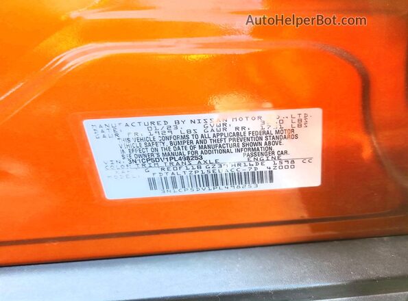 3N1CP5DV1PL498253 2023 NISSAN KICKS Оранжевый Вид наклейки с VIN-кодом