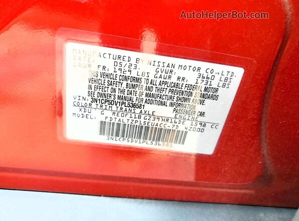 3N1CP5DV1PL536581 2023 NISSAN KICKS Красный Вид наклейки с VIN-кодом