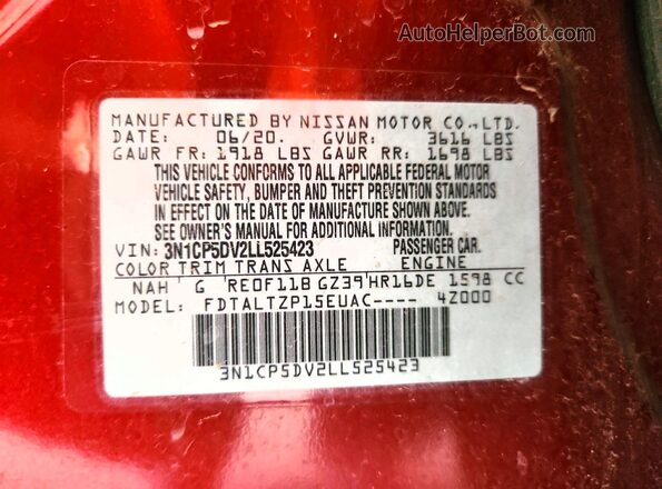 3N1CP5DV2LL525423 2020 NISSAN KICKS Burgundy Widok komory silnika