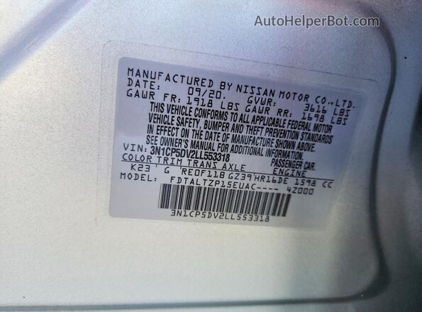 3N1CP5DV2LL553318 2020 NISSAN KICKS Silver Շարժիչի բաժամունքի տեսք