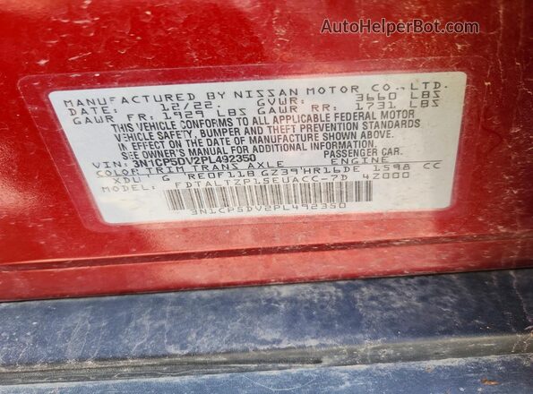 3N1CP5DV2PL492350 2023 NISSAN KICKS Red Widok naklejki z numerem VIN