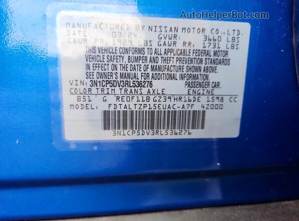 3N1CP5DV3RL536276 2024 NISSAN KICKS Blue Вид підкапотного простору