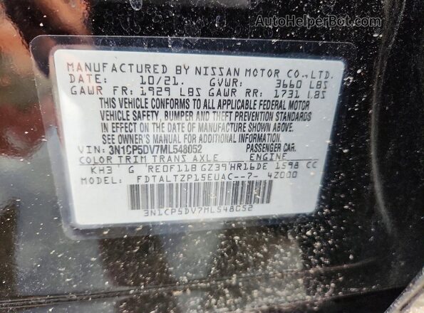 3N1CP5DV7ML548052 2021 NISSAN KICKS Black VIN კოდის სტიკერის ხედი