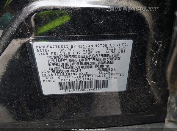 3N1CP5DV8LL540315 2020 NISSAN KICKS Black Widok komory silnika