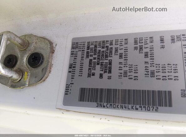 3N6CM0KN4LK699072 2020 NISSAN NV200  CARGO White ძრავის განყოფილების ხედი