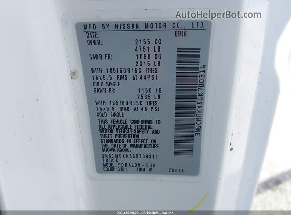 3N6CM0KN5GK700316 2016 NISSAN NV200 White ძრავის განყოფილების ხედი