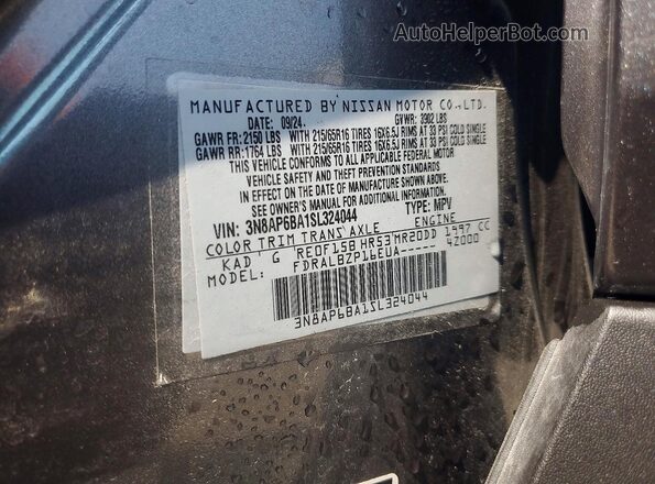 3N8AP6BA1SL324044 2025 NISSAN KICKS Gray VIN კოდის სტიკერის ხედი