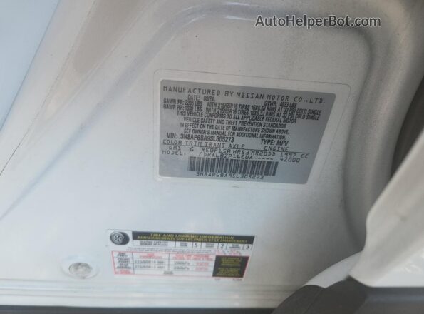 3N8AP6BA9SL305273 2025 NISSAN KICKS White VIN կոդի պիտակի տեսք