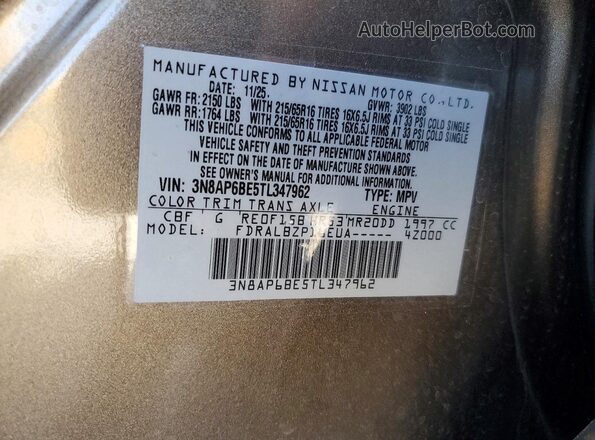 3N8AP6BE5TL347962 2026 NISSAN KICKS Tan VIN sticker view