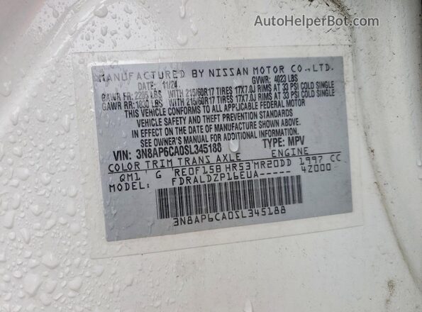 3N8AP6CA0SL345188 2025 NISSAN KICKS White Engine compartment view