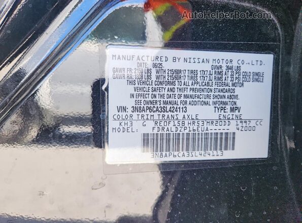 3N8AP6CA3SL424113 2025 NISSAN KICKS Black Widok wnętrza 360 stopni