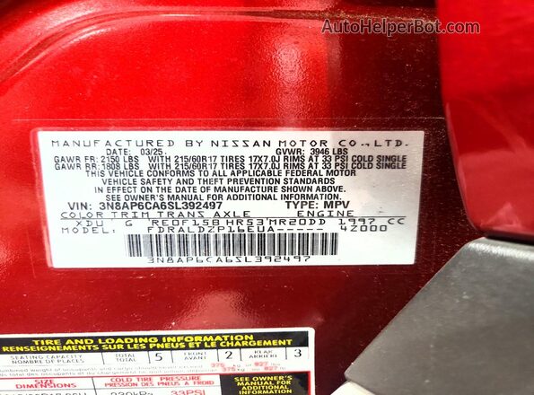 3N8AP6CA6SL392497 2025 NISSAN KICKS Red Engine compartment view