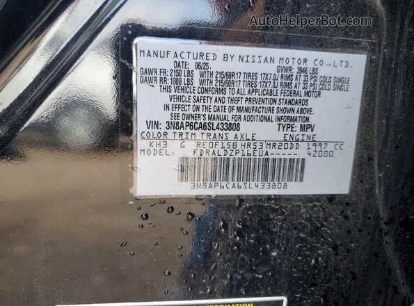 3N8AP6CA6SL433808 2025 NISSAN KICKS Black Vista de la etiqueta del VIN