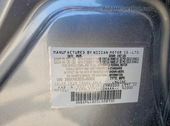 3N8AP6CB2SL408932 2025 NISSAN KICKS Серый Панорамный вид салона 360°