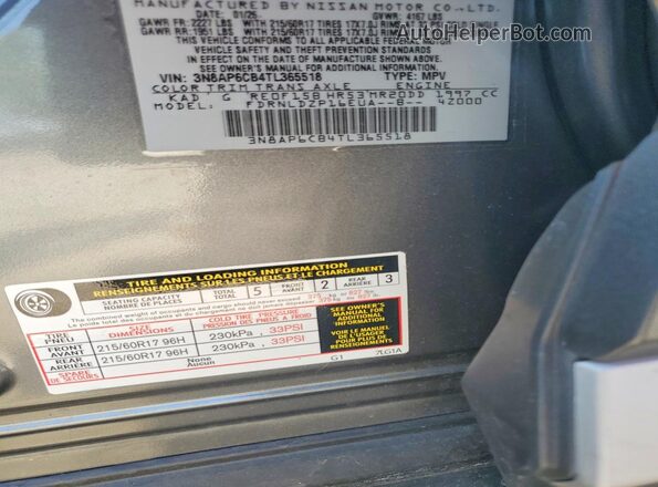 3N8AP6CB4TL365518 2026 NISSAN KICKS Charcoal Vista de la etiqueta del VIN
