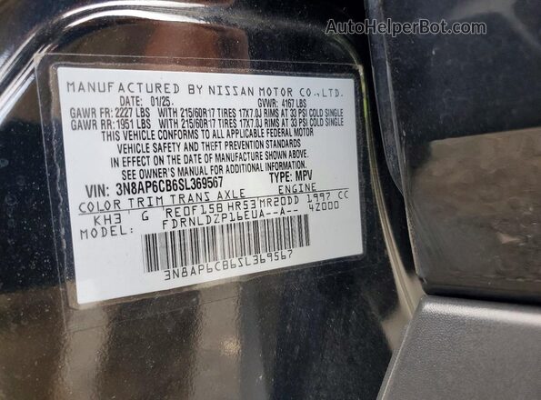 3N8AP6CB6SL369567 2025 NISSAN KICKS Black Вид наклейки з VIN-кодом