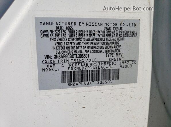 3N8AP6CBXTL308501 2026 NISSAN KICKS White Widok komory silnika