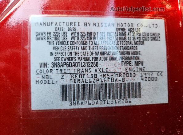 3N8AP6DA0TL312286 2026 NISSAN KICKS Red 