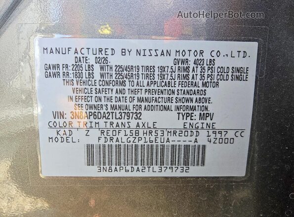 3N8AP6DA2TL379732 2026 NISSAN KICKS Gray Vista de la etiqueta del VIN