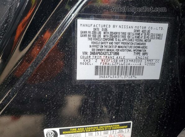 3N8AP6DA3TL371896 2026 NISSAN KICKS Black VIN კოდის სტიკერის ხედი