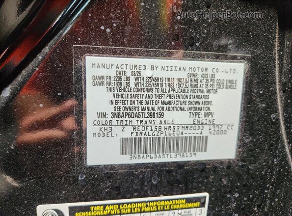 3N8AP6DA5TL398159 2026 NISSAN KICKS Black VIN კოდის სტიკერის ხედი