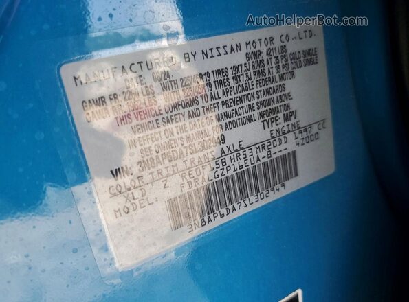 3N8AP6DA7SL302949 2025 NISSAN KICKS Синий Вид наклейки с VIN-кодом