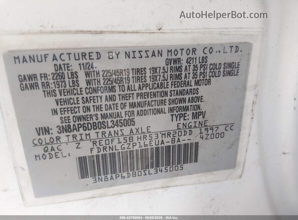 3N8AP6DB0SL345005 2025 NISSAN KICKS Белый Вид подкапотного пространства