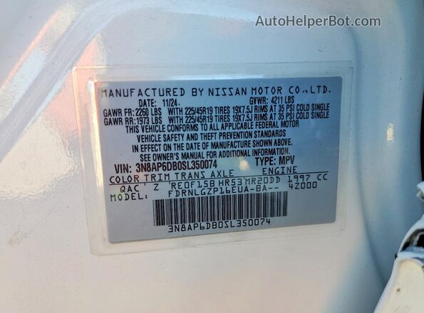 3N8AP6DB0SL350074 2025 NISSAN KICKS White Engine compartment view