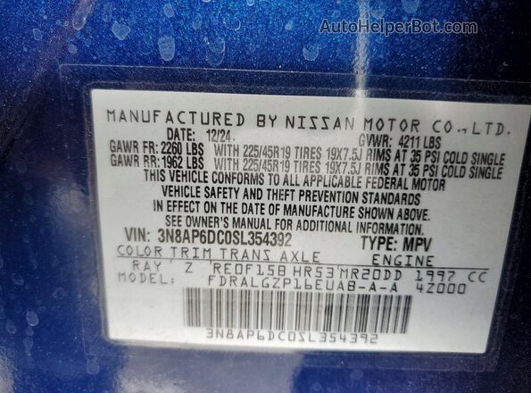 3N8AP6DC0SL354392 2025 NISSAN KICKS Blue Vista del compartimento del motor