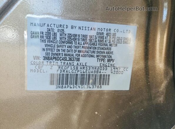 3N8AP6DC4SL363788 2025 NISSAN KICKS Brown Vista del compartimento del motor