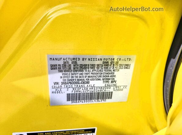 3N8AP6DD0SL436390 2025 NISSAN KICKS Yellow Widok komory silnika