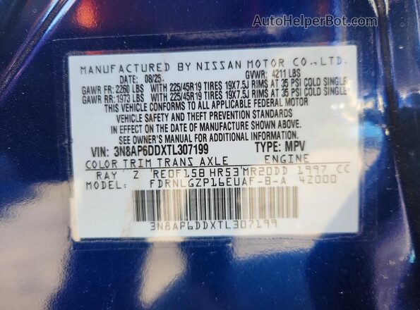 3N8AP6DDXTL307199 2026 NISSAN KICKS Blue VIN sticker view