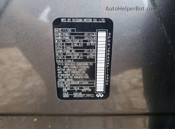 3PCAJ5BA0MF112406 2021 INFINITI QX50 Gray 360 interior view