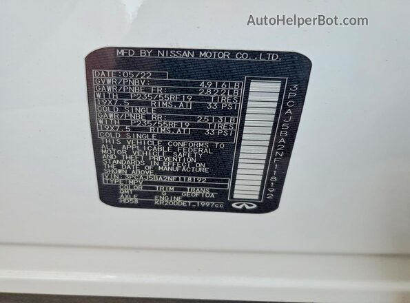 3PCAJ5BA2NF118192 2022 INFINITI QX50 Белый Вид подкапотного пространства