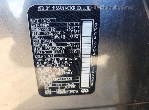 3PCAJ5BA2RF106338 2024 INFINITI QX50 Gray Вид підкапотного простору