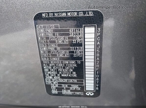 3PCAJ5BA2RF108798 2024 INFINITI QX50 Серый Вид подкапотного пространства