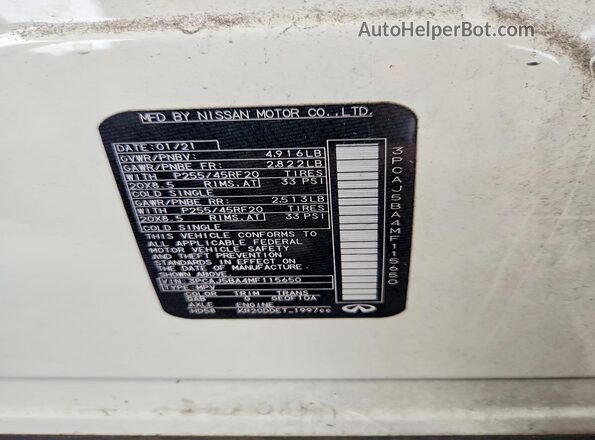 3PCAJ5BA4MF115650 2021 INFINITI QX50 White Widok komory silnika