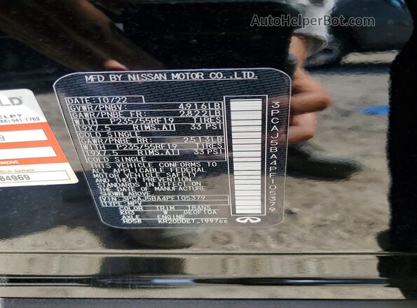 3PCAJ5BA4PF105379 2023 INFINITI QX50 Black VIN კოდის სტიკერის ხედი